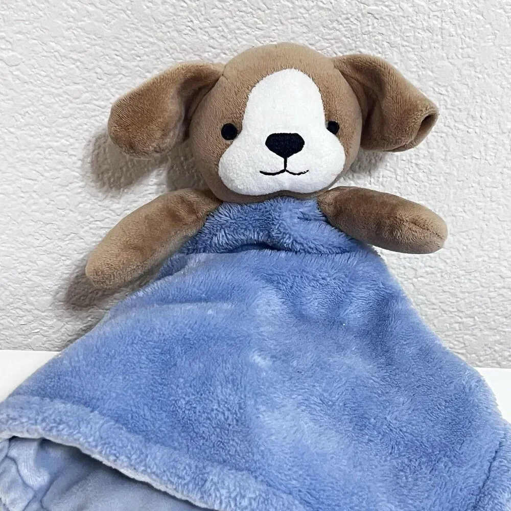 Carter's Tan Puppy Dog Blue Security Blanket Lovey Lovie Blankie